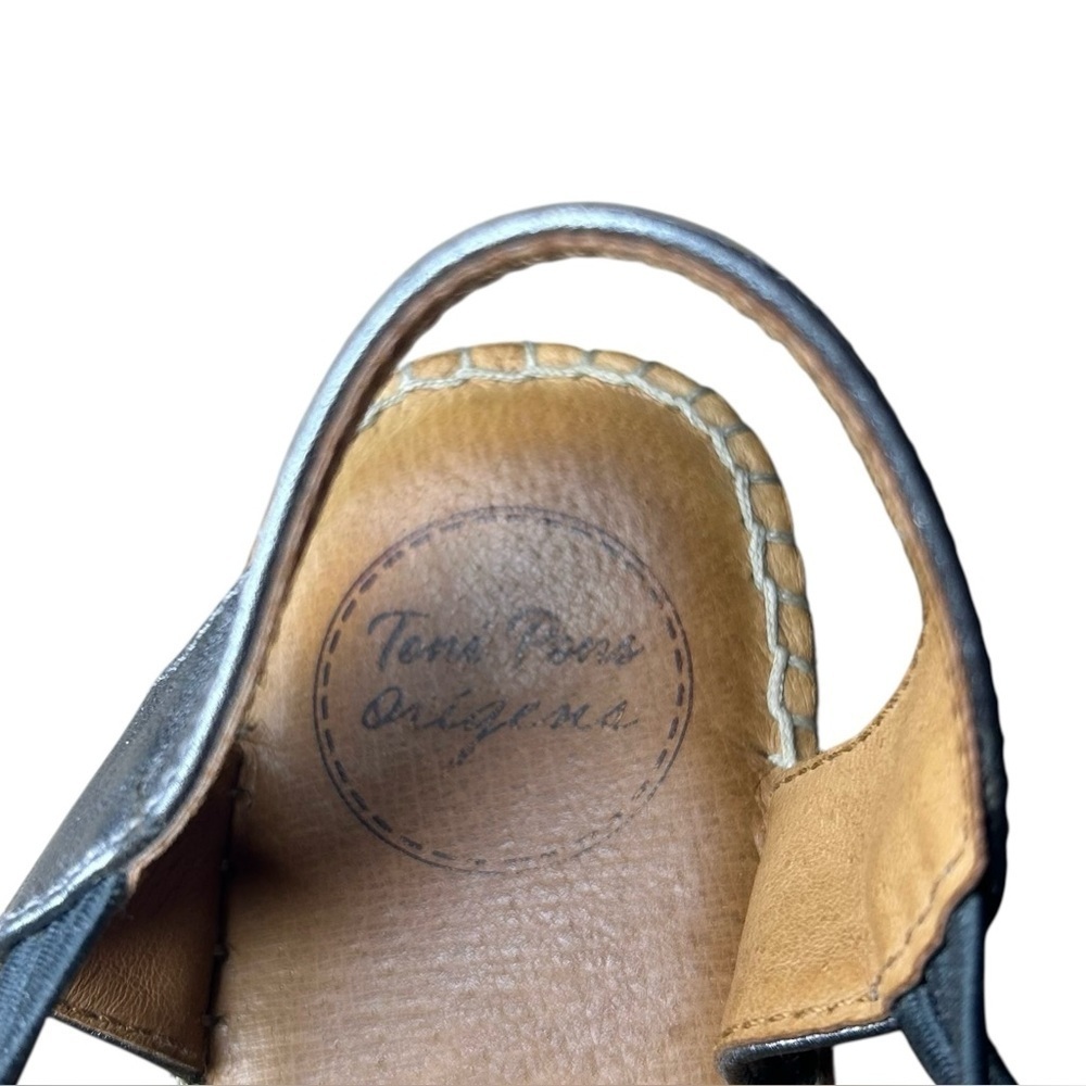 Toni Pons Metallic Silver Espadrille Sandals 39 Boho Leather Flats - Picture 4 of 10